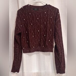 Forever 21 Maroon Sweater with Pearl Details